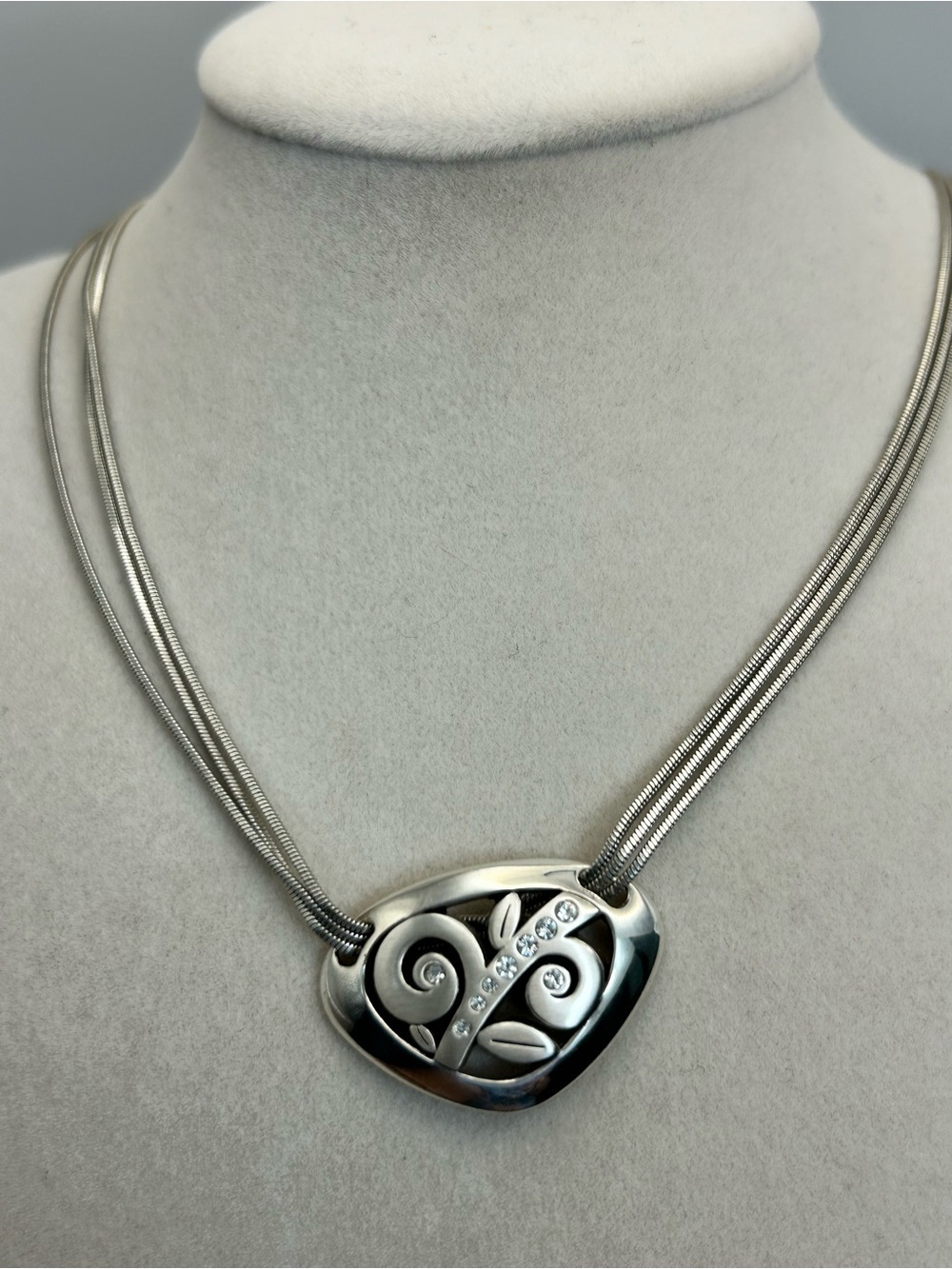 Brighton Eve's Delight Necklace Silver Plated Crystals Triple Chain 17"